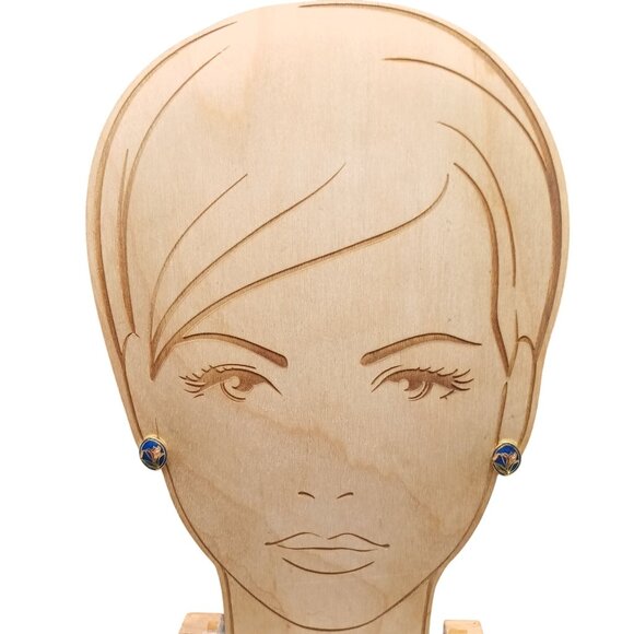 Vintage Gold & Blue Enamel Floral Clip-On Earrings Art Nouveau Cloisonne Style - Picture 3 of 4